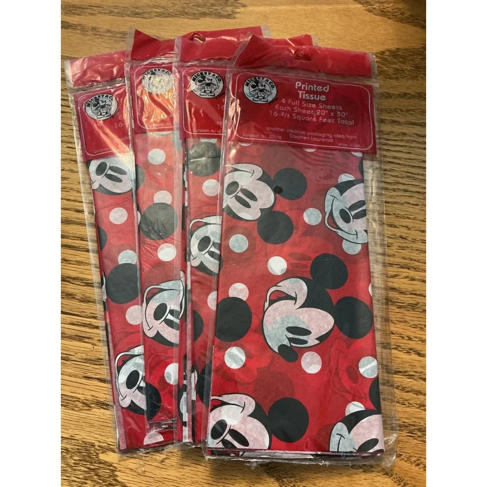 Vintage Disney Mickey & Co Printed Tissue Paper 4 packs 20x30 Red Purple Polka
